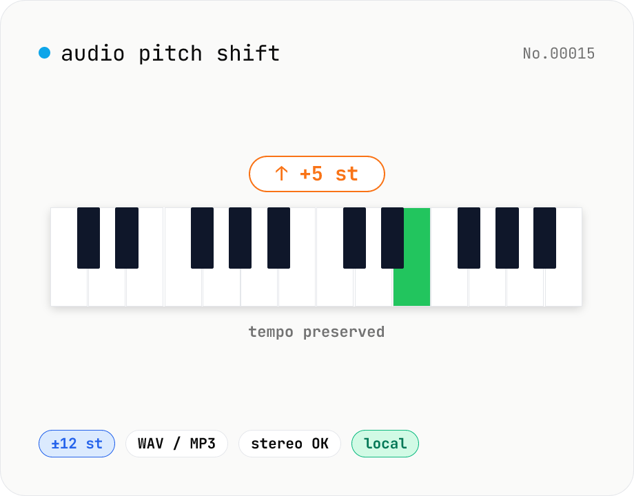 Audio pitch shift — change key in semitones while keeping tempo