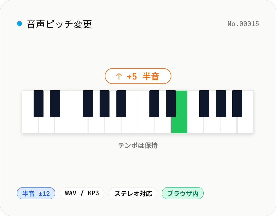音声ピッチ変更 — テンポを保ったまま半音単位で上下