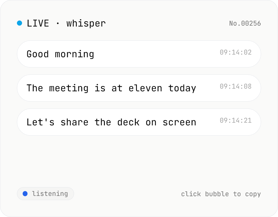 Real-time transcription — live mic with Whisper