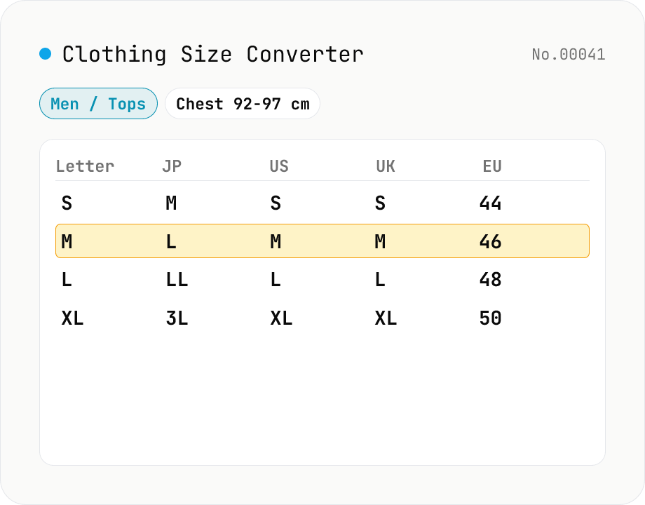 Clothing Size Converter (XS–3XL ⇄ JP / US / UK / EU)