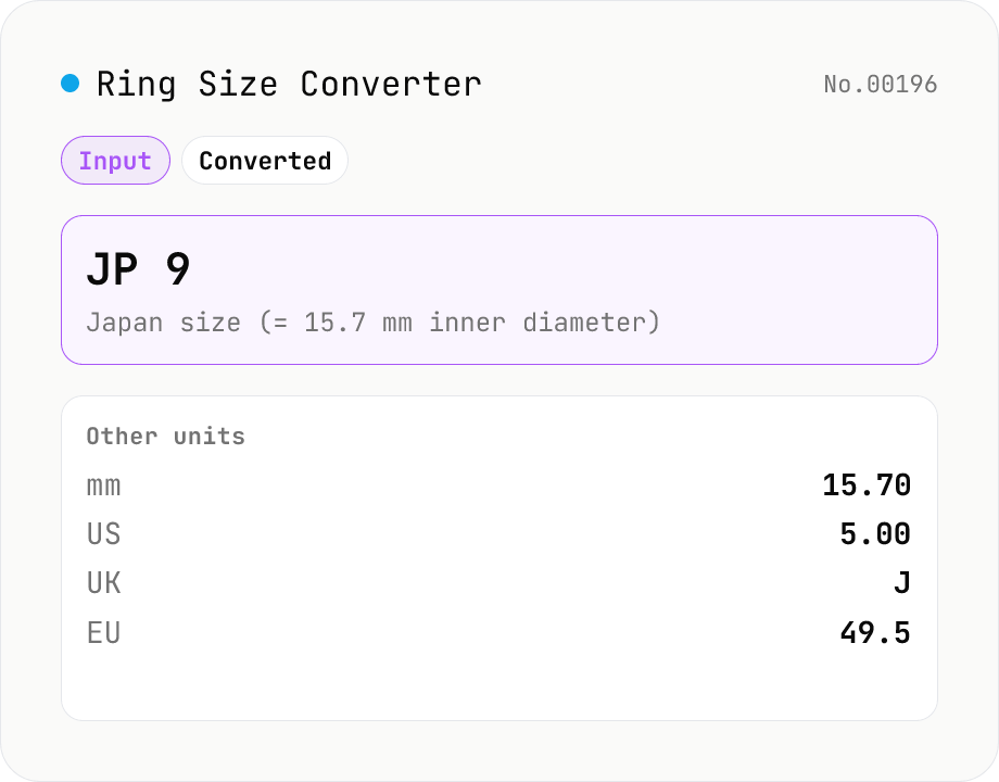 Ring Size Converter (JP 号 ⇄ Inner mm ⇄ US ⇄ UK ⇄ EU)