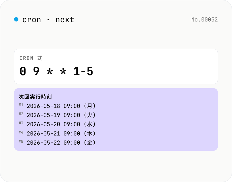Cron 次回実行時刻 — 5 フィールド対応