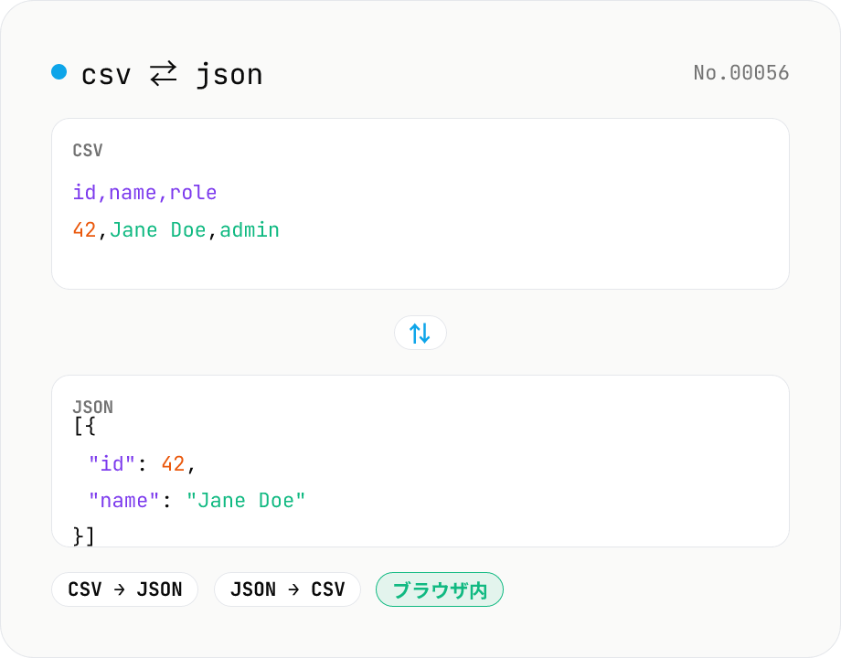 CSV ⇄ JSON 変換 — 区切り / ヘッダ自動判定
