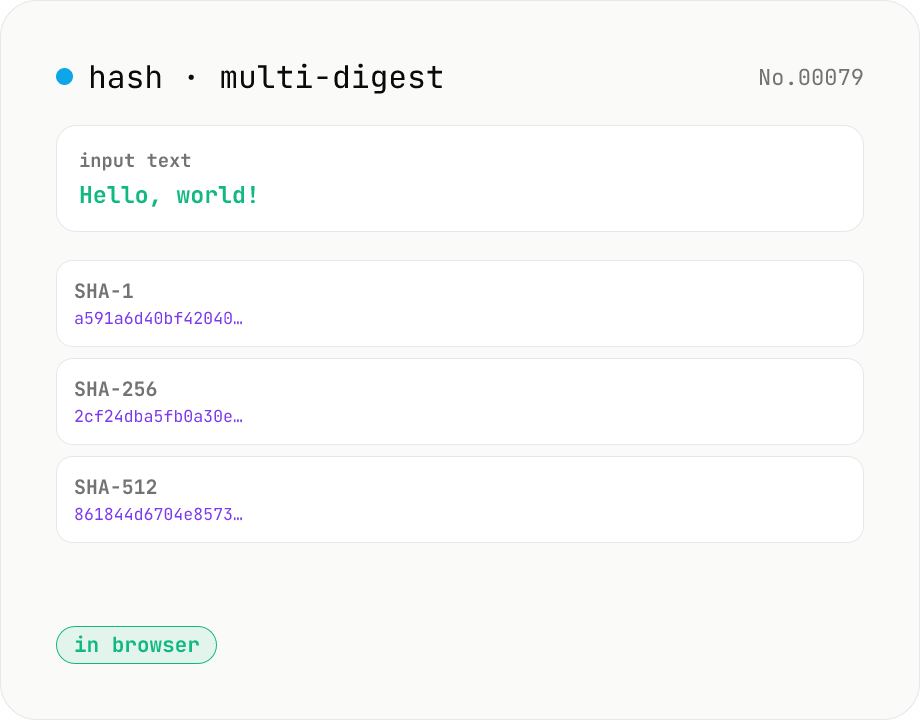 Hash generator — SHA-1 / 256 / 384 / 512