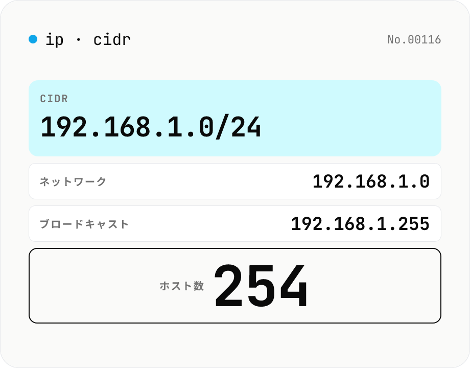 IP / CIDR 計算 — ネットワーク / ホスト数算出