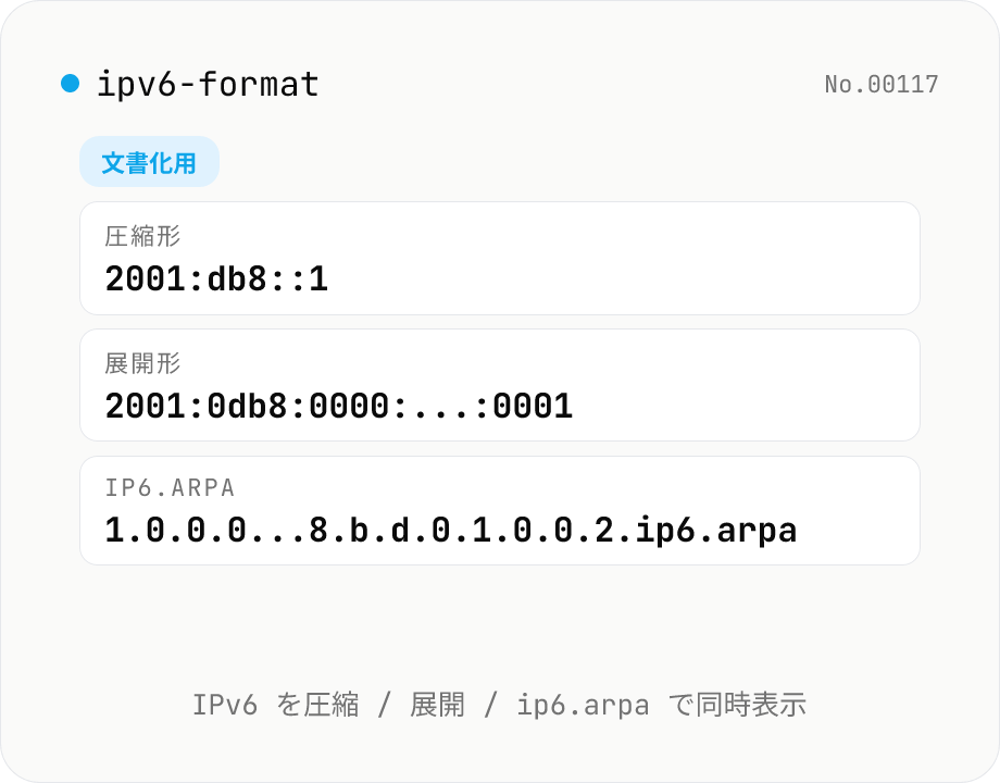 IPv6 整形 — 圧縮 / 展開 / リバース DNS / 種別判定