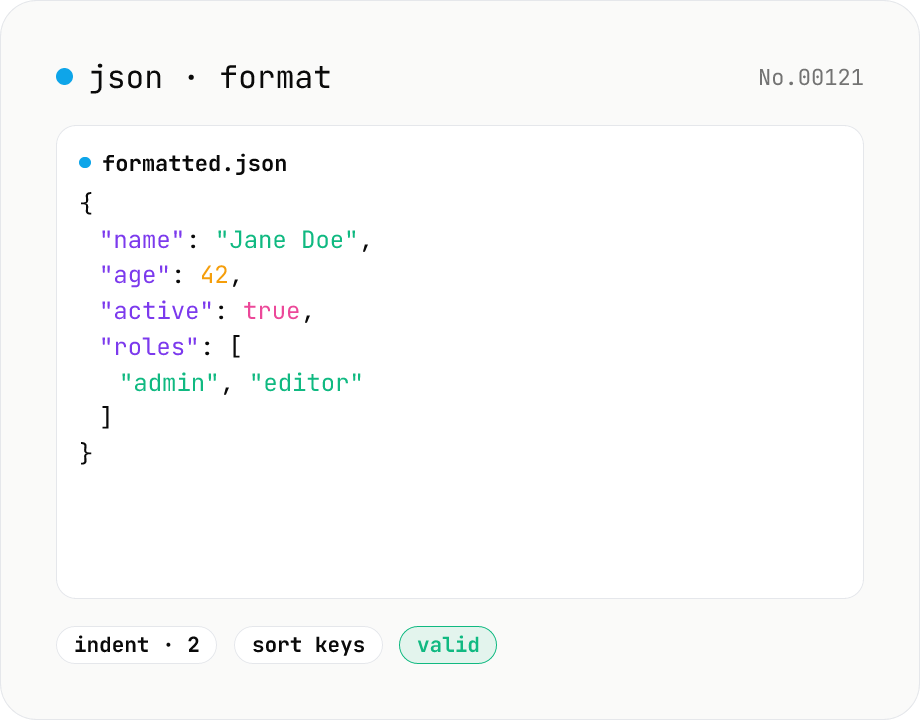 JSON format & validate — indent, minify, error pointer
