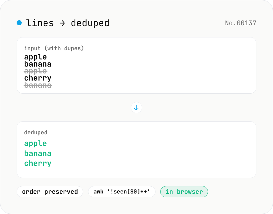 Line dedupe — keep unique or extract duplicates