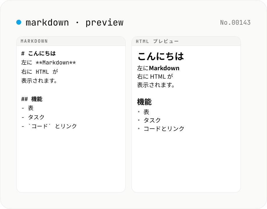 Markdown プレビュー — リアルタイムレンダリング