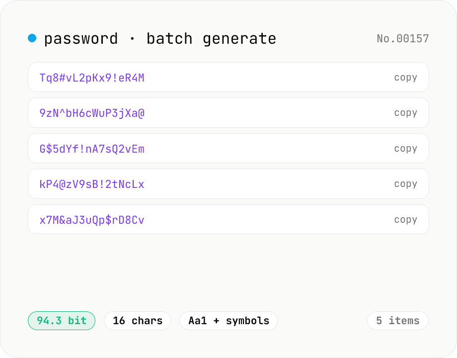 Password generator — strength, char sets, length