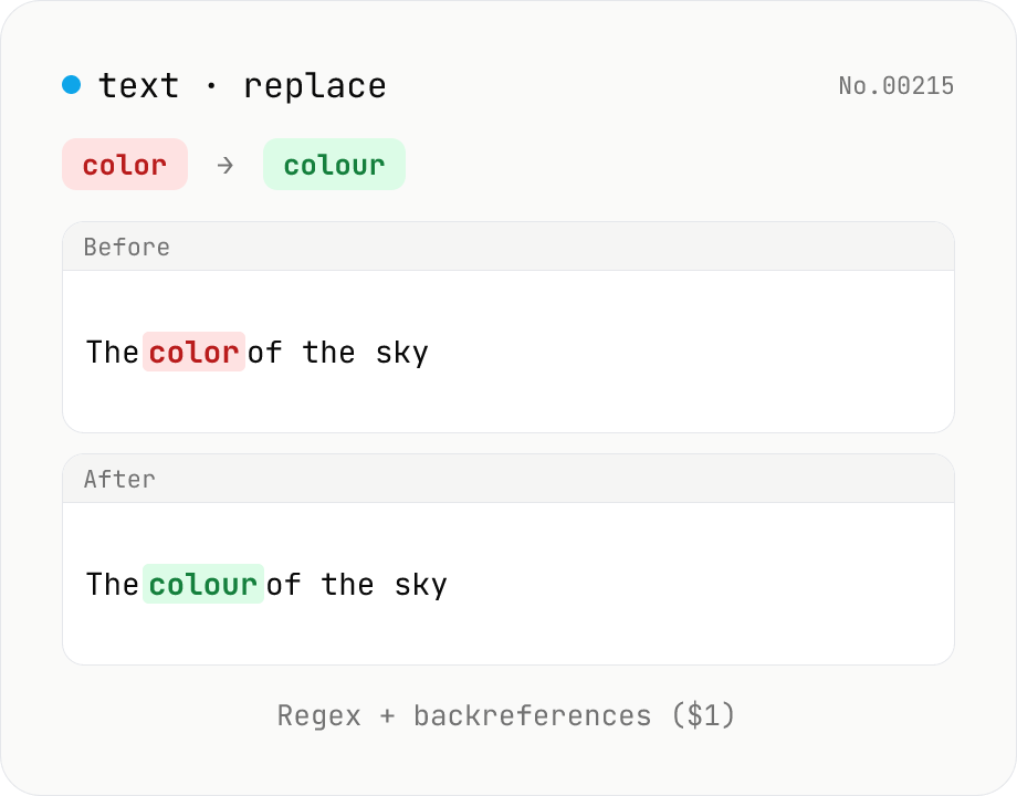 Text replace — regex with backreferences ($1)
