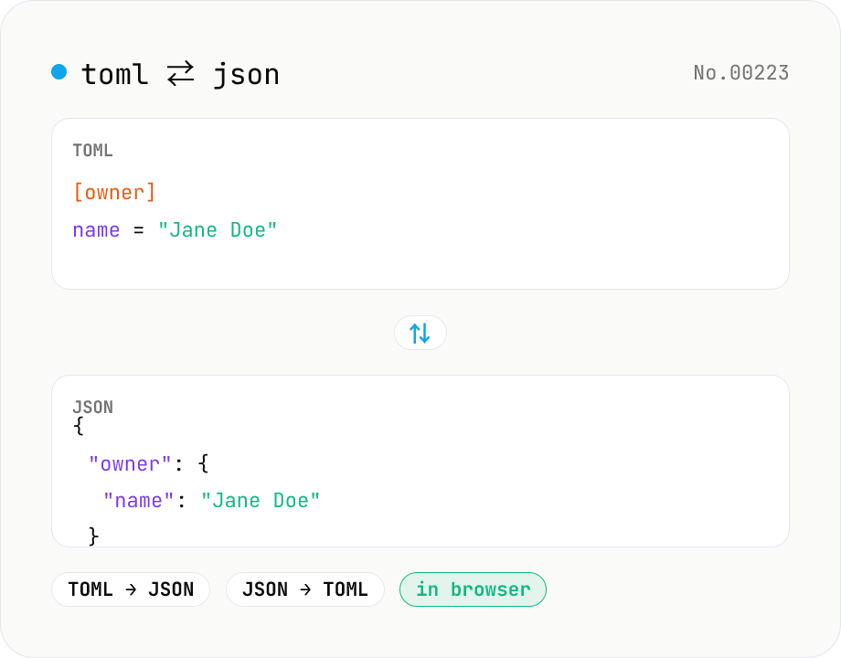 TOML ⇄ JSON converter — Cargo.toml / pyproject.toml