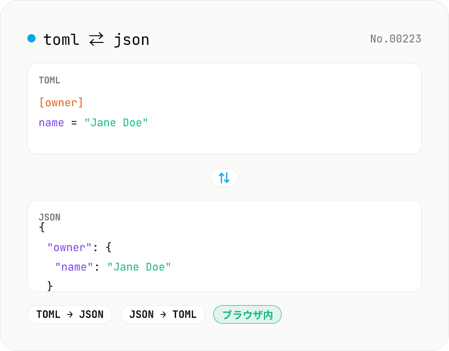 TOML ⇄ JSON 変換 — Cargo.toml / pyproject.toml 対応