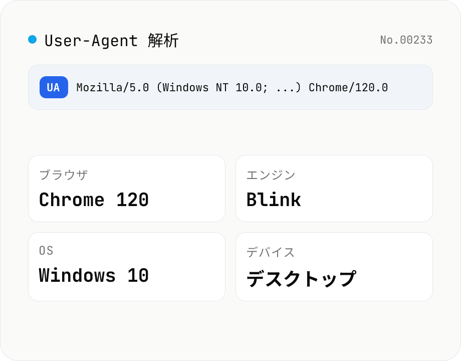 User-Agent 解析 (ブラウザ / OS / デバイス判定)