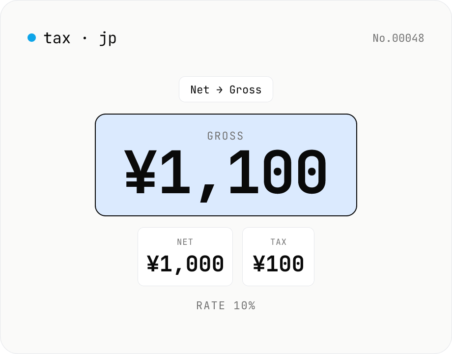 Japanese consumption tax calculator — net ⇄ gross at 10% / 8% rate