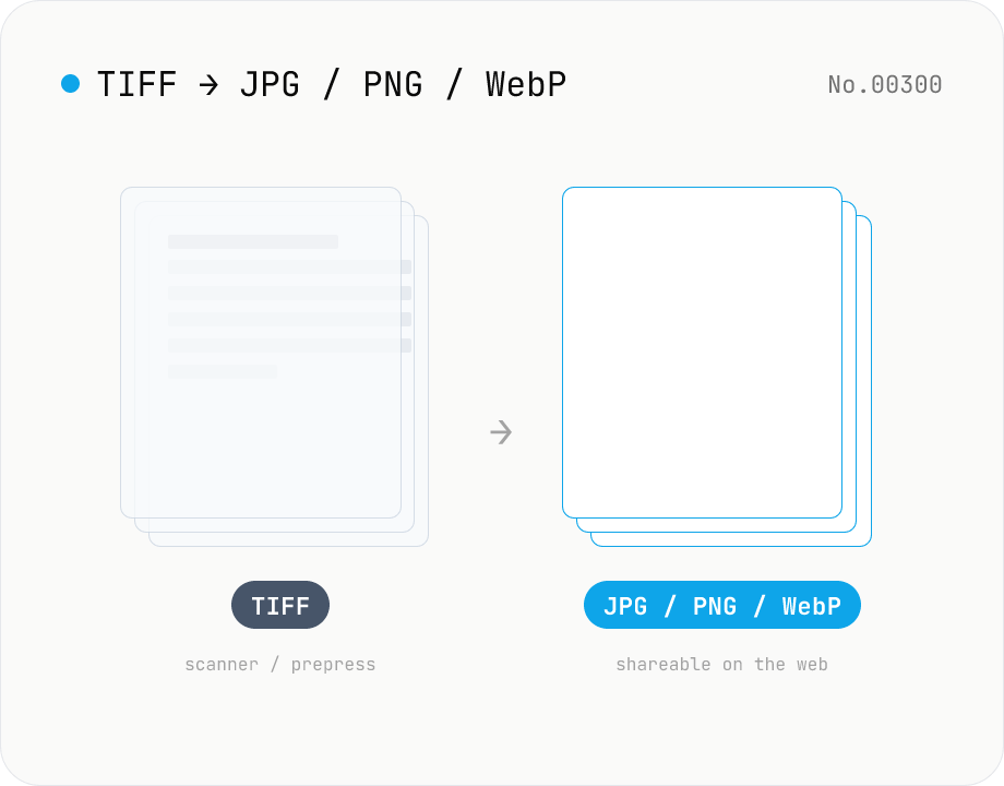 Convert TIFF / TIF to JPG / PNG / WebP — multi-page supported