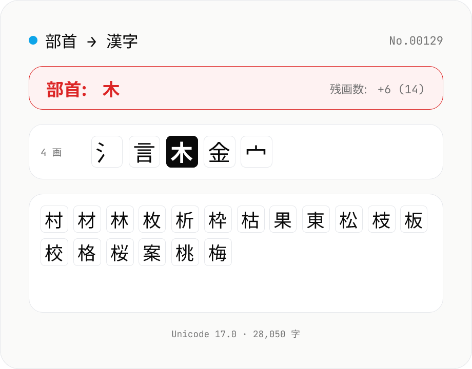 部首から漢字を引く
