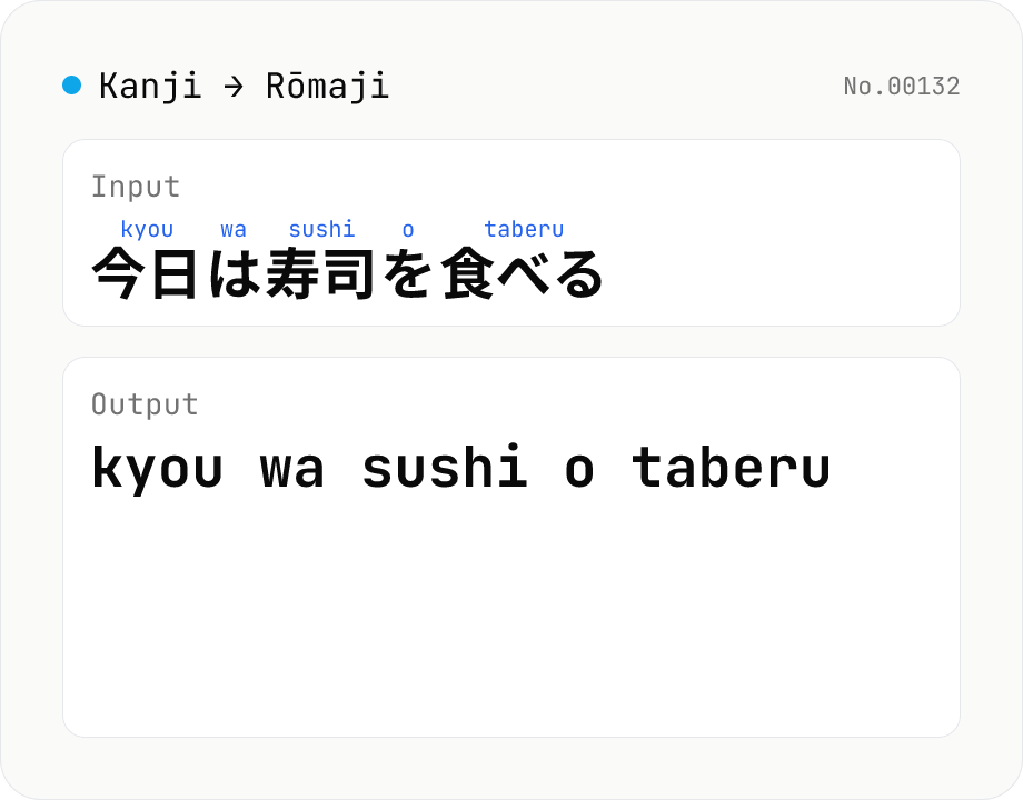 Kanji → Rōmaji converter — Hepburn / Kunrei-shiki / macron