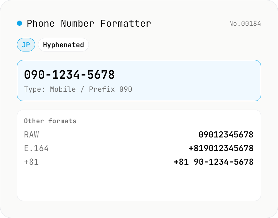 Japanese Phone Number Formatter (hyphenated / E.164)