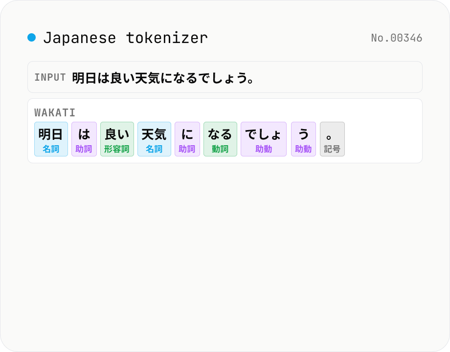 Japanese wakati / tokenizer — kuromoji morphological analysis with POS tags