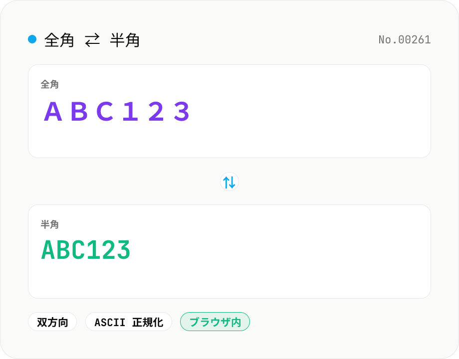 全角 ⇄ 半角 変換 — 英数字・カナ・記号を一括変換