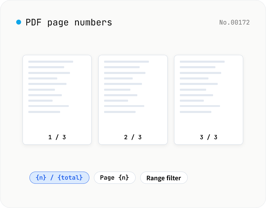 PDF page numbers — template / 9 positions / range