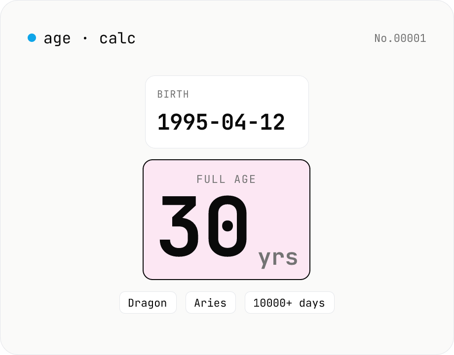 Age calculator — from birthday to years, zodiac & day count