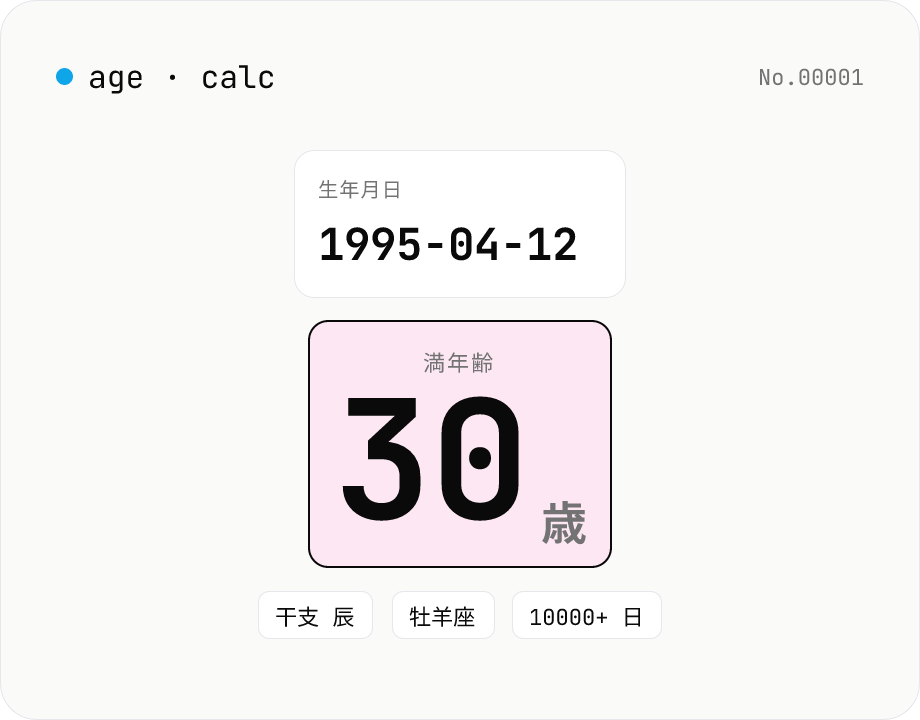 年齢計算 — 誕生日から満年齢・干支・星座を一発で
