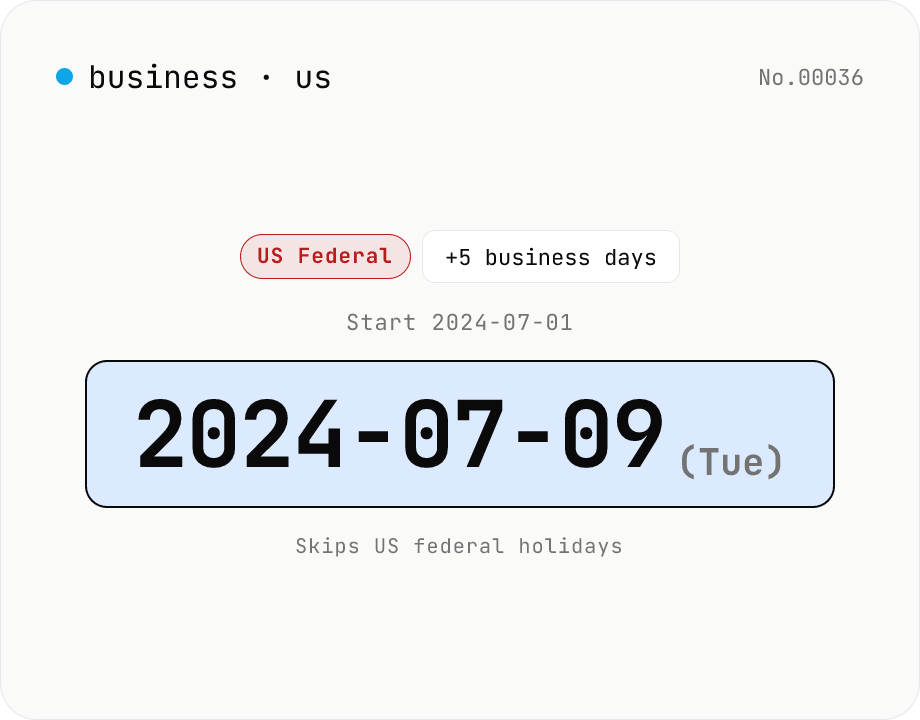 US business-day calculator — count workdays excluding federal holidays