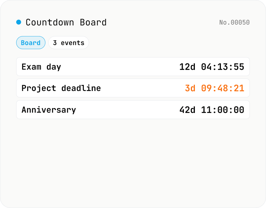 Countdown Board (multiple events at a glance)