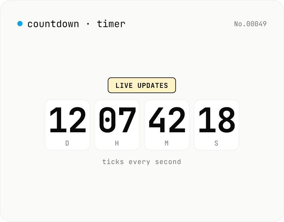 Countdown / count-up timer — time left or elapsed until target date