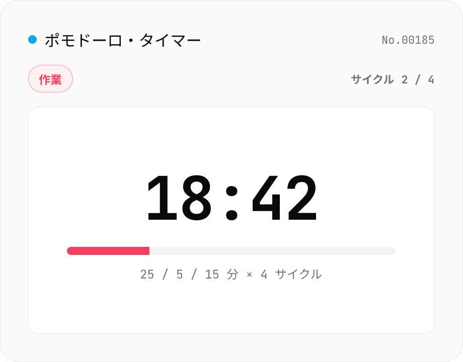 ポモドーロ・タイマー (作業 25 分 / 休憩 5 分 のサイクル管理)