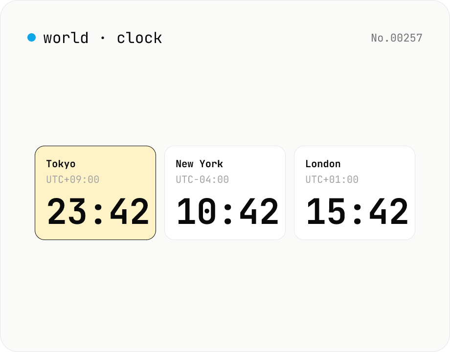 World clock — real-time current time across major global cities